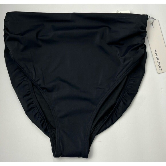 Miraclesuit Magicsuit Swim Bottom 16 XL High Waist Solid Black Ruched Sides‎ NWT - Picture 4 of 6